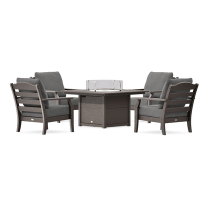 POLYWOOD Savannah 5-Piece Deep Seating Set with Fire Pit Table in Vintage Coffee