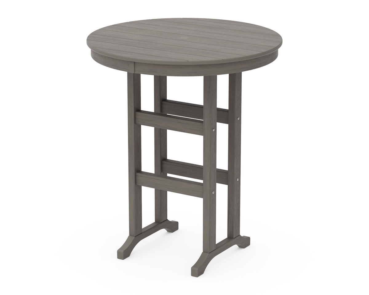 POLYWOOD 36" Round Farmhouse Bar Table in Driftwood