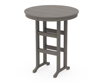 POLYWOOD 36" Round Farmhouse Bar Table in Driftwood