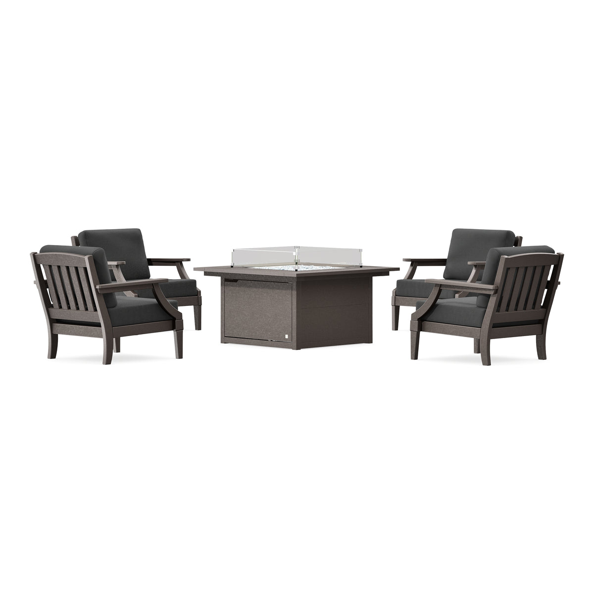 POLYWOOD PW Designer Series Estate 5-Piece Lounge Fire Table Set in Vintage Coffee / Spectrum Carbon