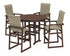 POLYWOOD EDGE Woven Highback 5-Piece Round Farmhouse Bar Set in Mahogany / Dune Grass