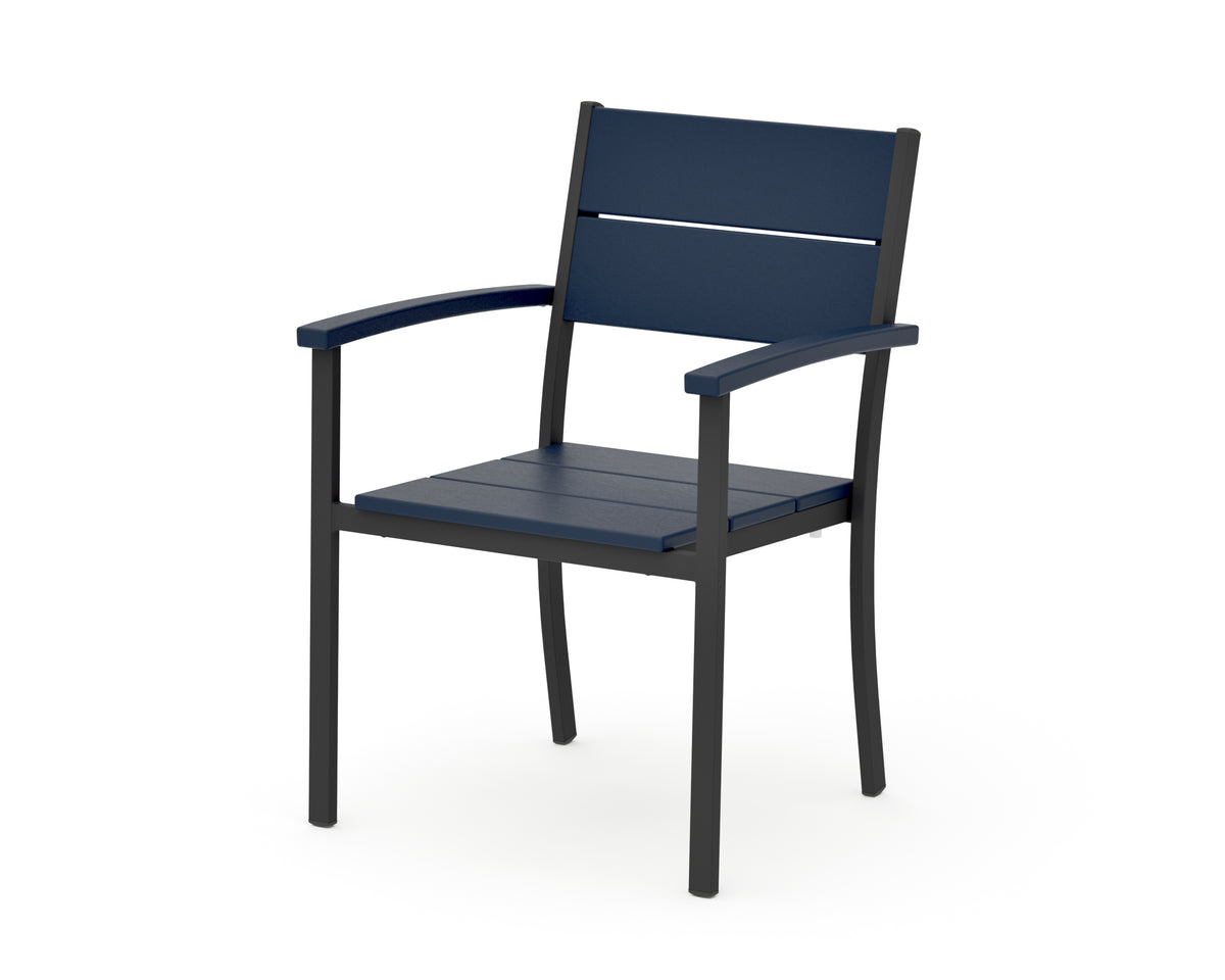 POLYWOOD Main Street Stacking Dining Arm Chair in Black / Navy