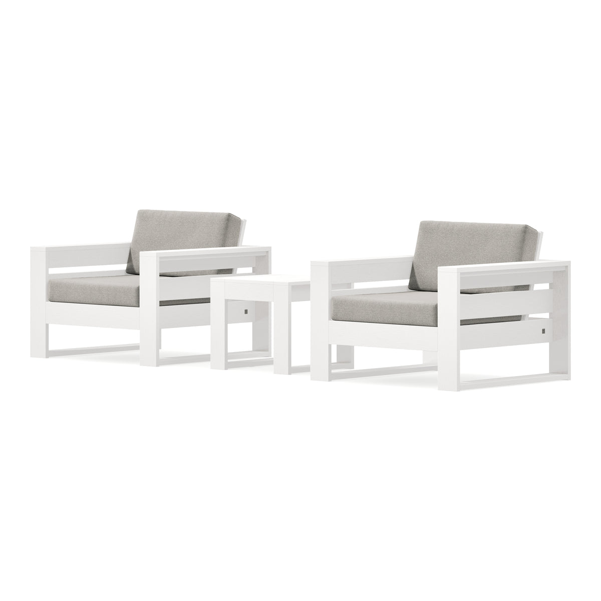 POLYWOOD PW Designer Series Latitude 3-Piece Lounge Chair Set in Vintage White / Weathered Tweed