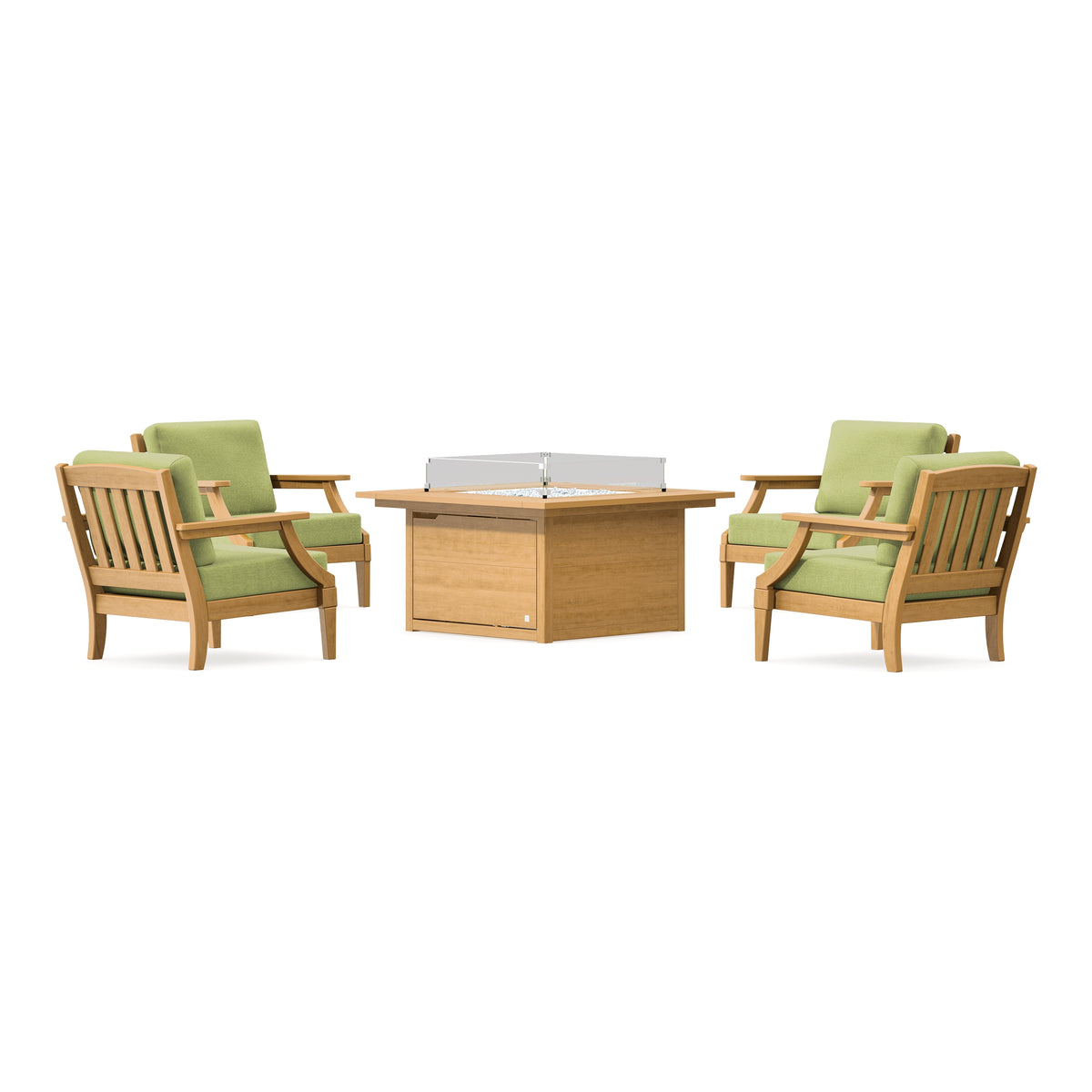 POLYWOOD PW Designer Series Estate 5-Piece Lounge Fire Table Set in Natural / Chartreuse Boucle