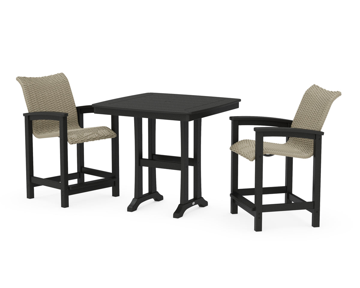 POLYWOOD Coastal Woven 3-Piece Counter Set with Trestle Legs in Black / Dune Grass