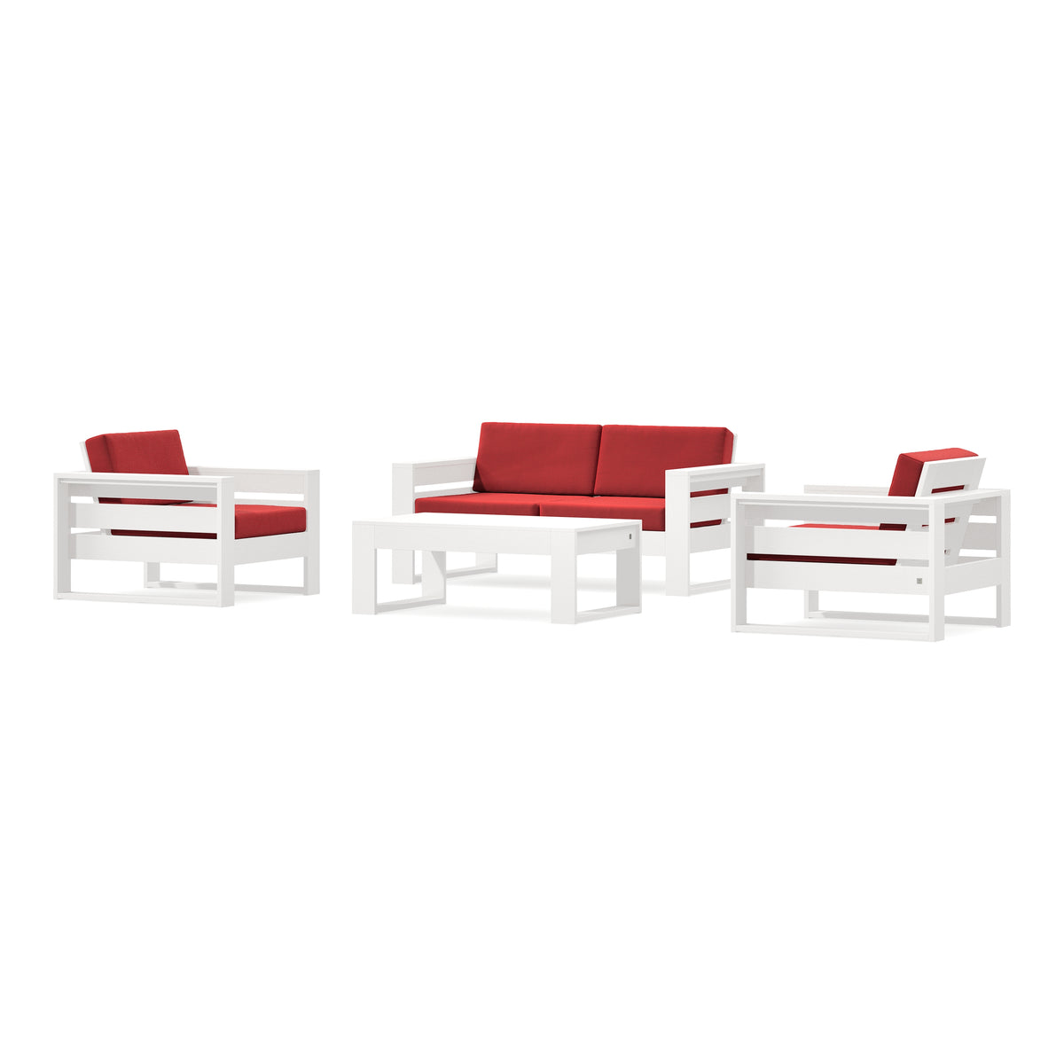 POLYWOOD PW Designer Series Latitude 4-Piece Lounge Loveseat Set in Vintage White / Crimson Linen
