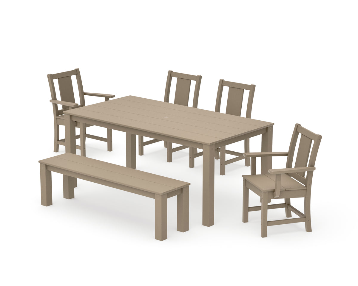 POLYWOOD Prairie 6-Piece Parsons Dining Set with Bench with Prairie Dining Side Chair in Vintage Sahara