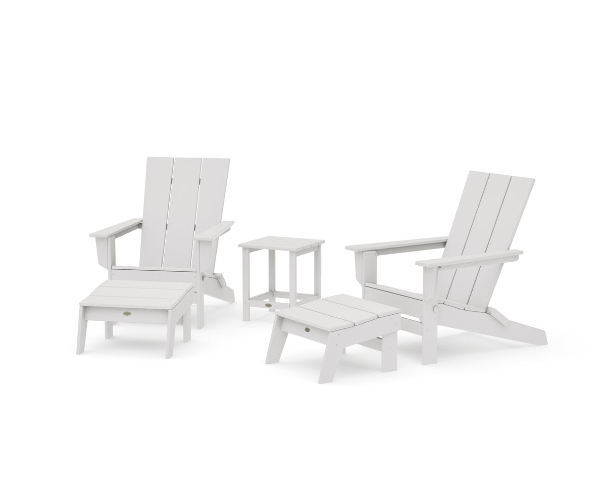POLYWOOD 5-Piece Modern Studio Folding Adirondack Set with Ottomans and Side Table in Vintage White