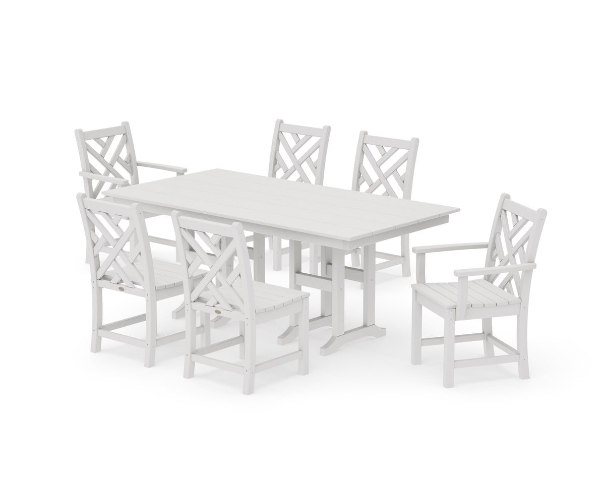 POLYWOOD Chippendale 7-Piece Farmhouse Dining Set in Vintage White