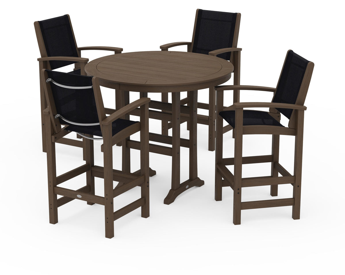 POLYWOOD Coastal 5-Piece Nautical Trestle Bar Set in Kona / Black