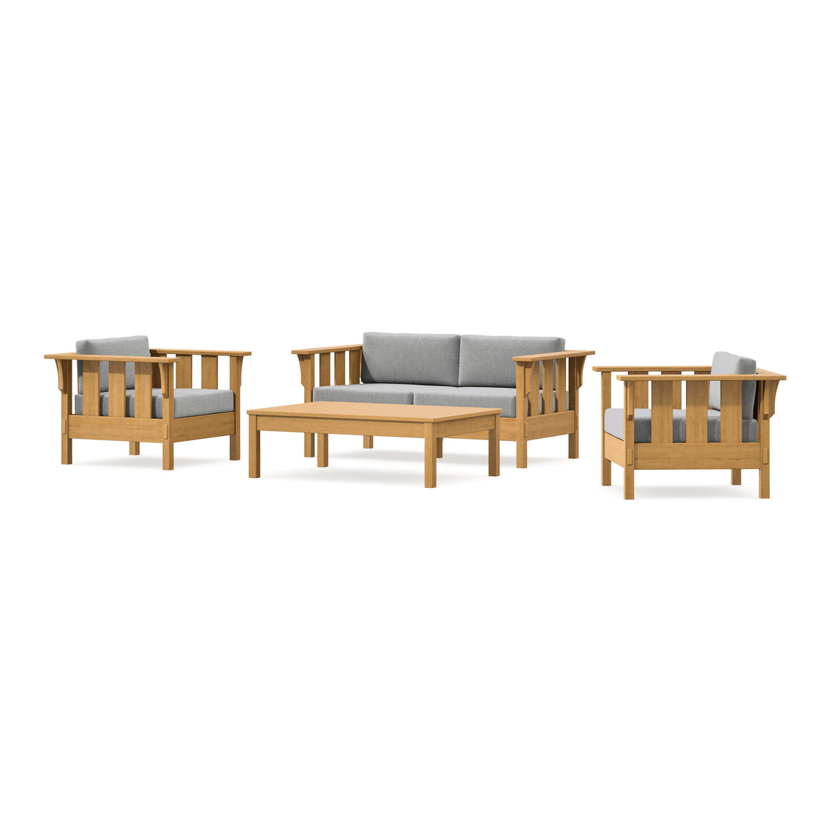 POLYWOOD Acadia 4-Piece Deep Seating Set with Loveseat in Natural / Grey Mist