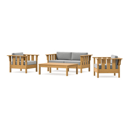 POLYWOOD Acadia 4-Piece Deep Seating Set with Loveseat in Natural / Grey Mist