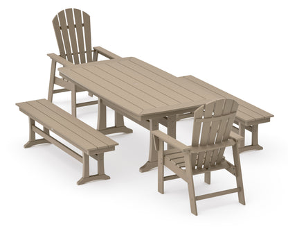 POLYWOOD South Beach 5-Piece Dining Set with Trestle Legs - 38" x 73" Table in Vintage Sahara