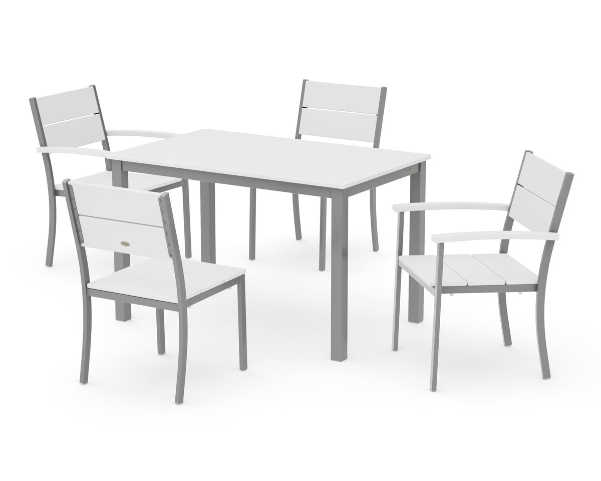POLYWOOD Main Street 5-Piece Dining Set with Main Street 30 x 48 Dining Table in Silver / White