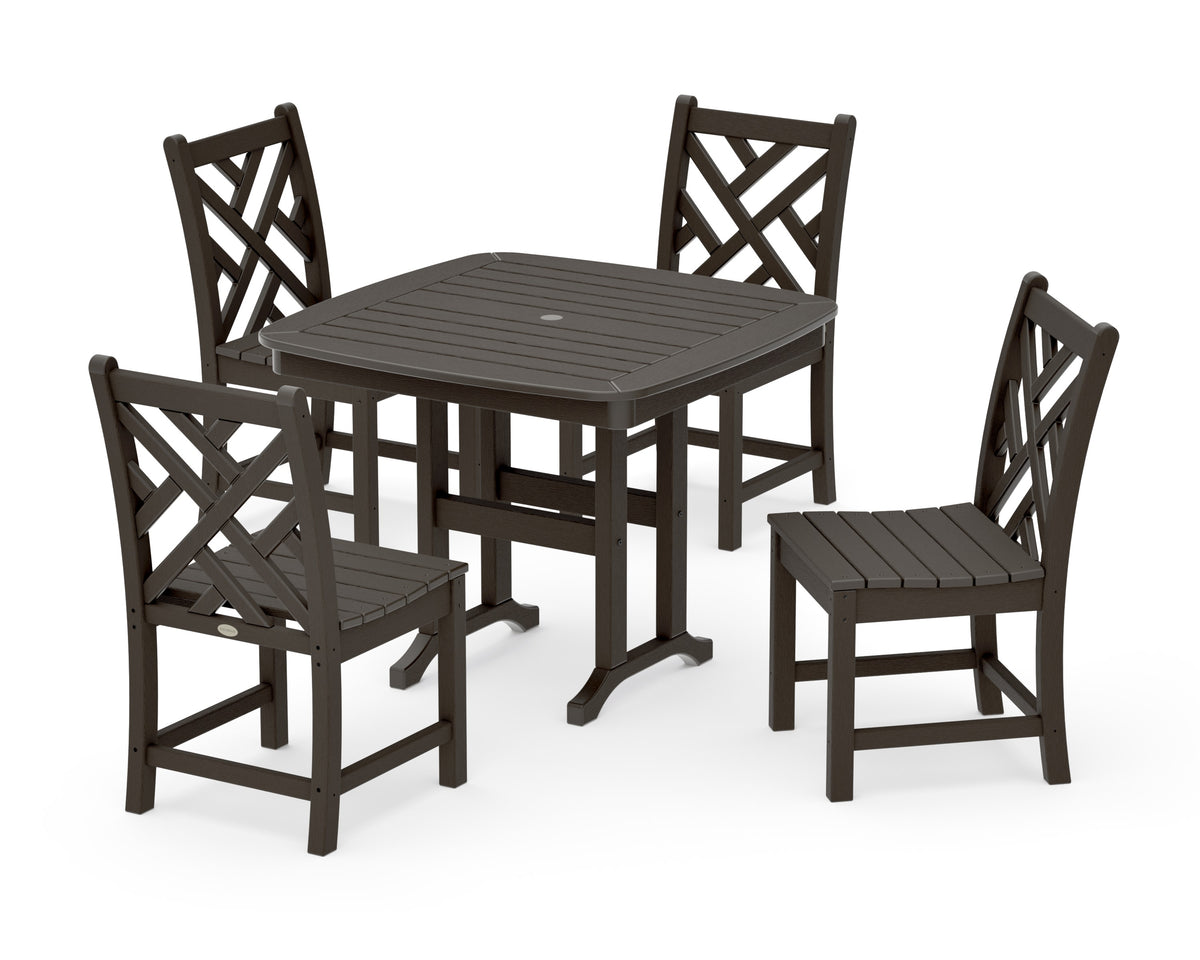 POLYWOOD Chippendale 5-Piece Side Chair Dining Set in Vintage Coffee