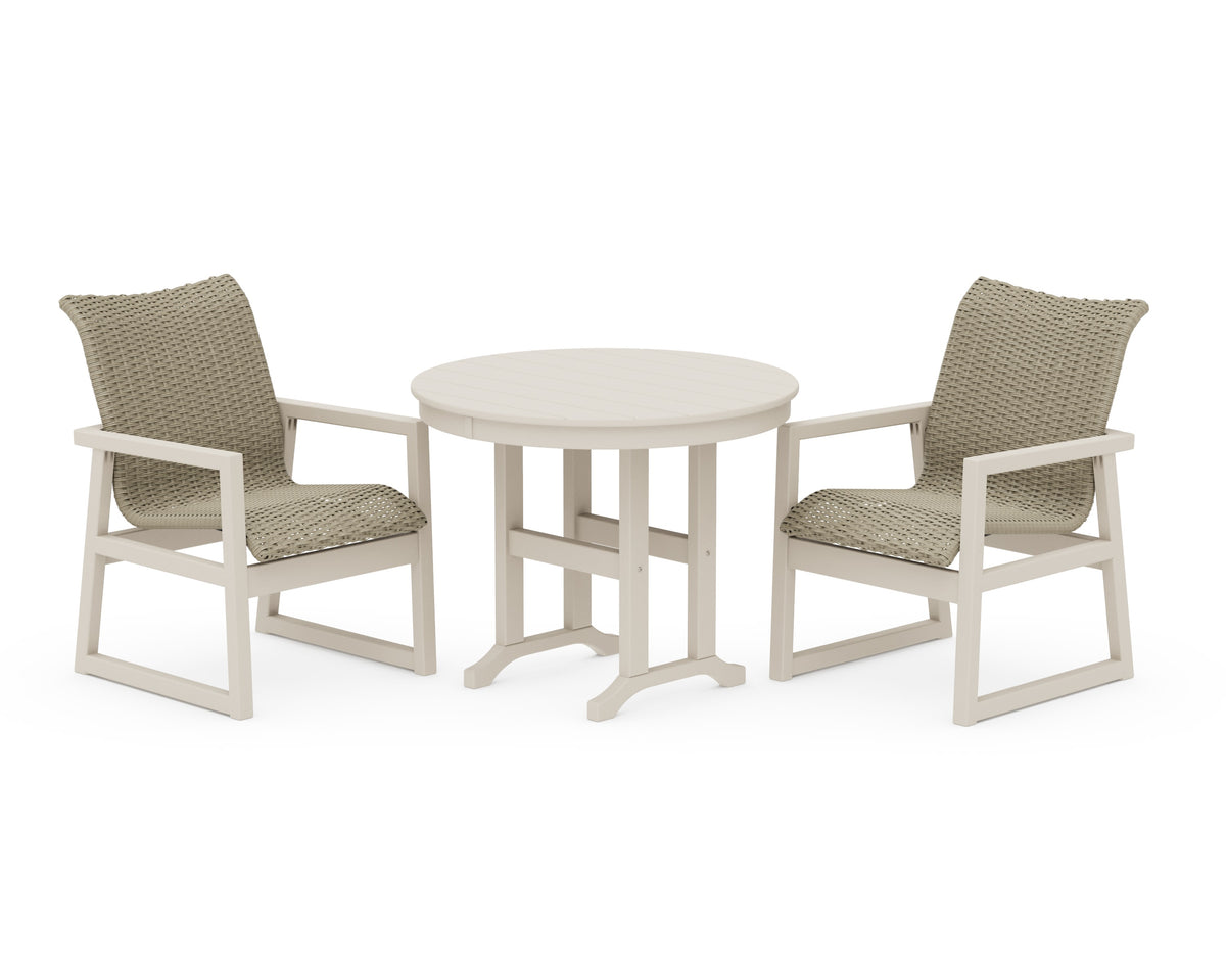POLYWOOD EDGE Woven 3-Piece Farmhouse Dining Set in Sand / Dune Grass