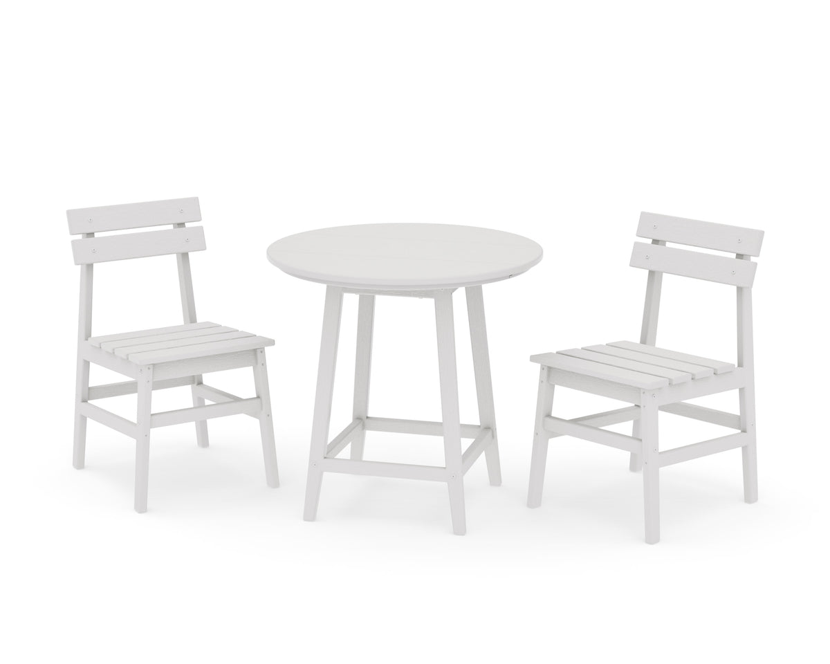 POLYWOOD Modern Studio Plaza Chair 3-Piece Round Bistro Dining Set in Vintage White