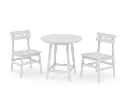 POLYWOOD Modern Studio Plaza Chair 3-Piece Round Bistro Dining Set in Vintage White