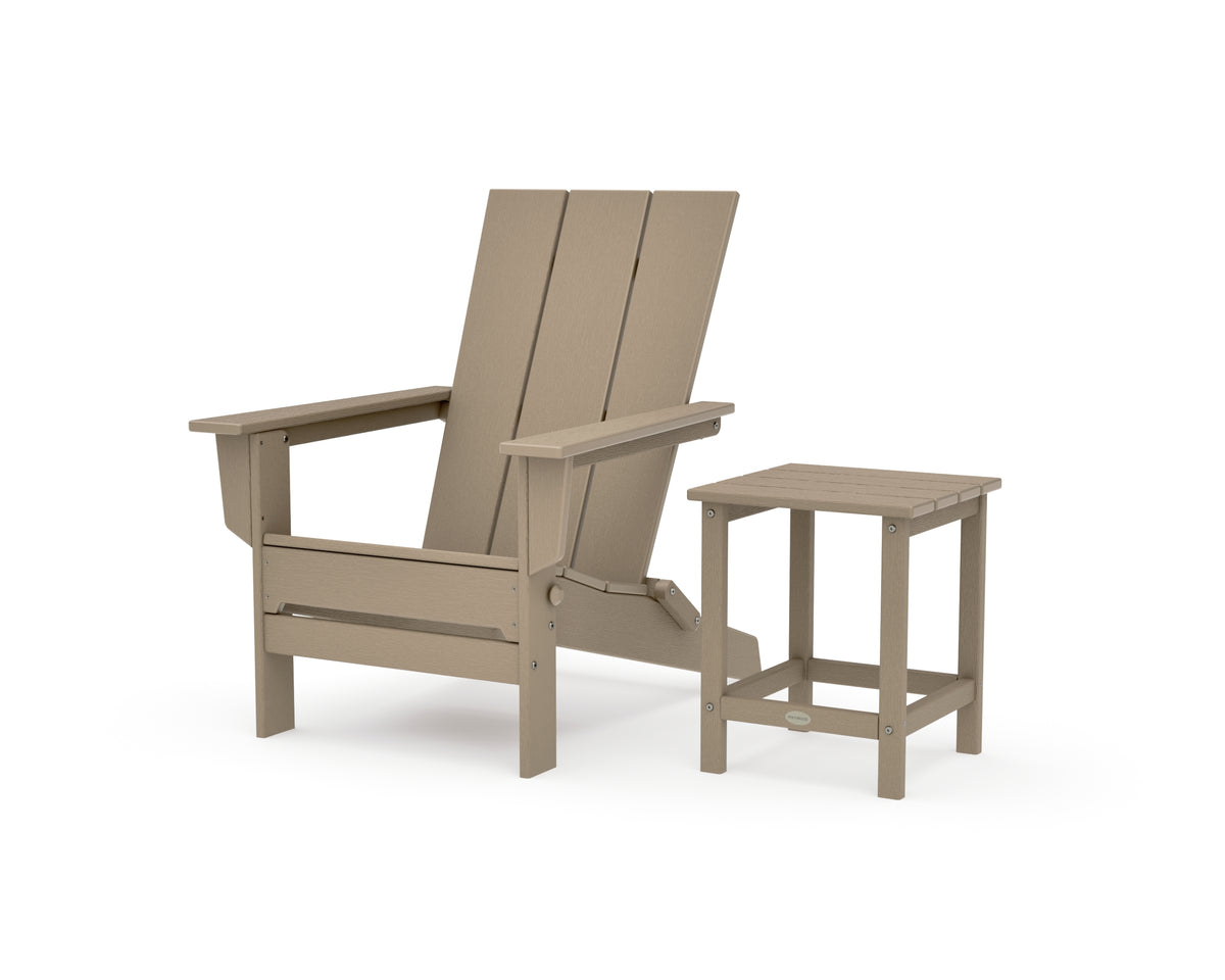 POLYWOOD Modern Studio Folding Adirondack Chair with Side Table in Vintage Sahara