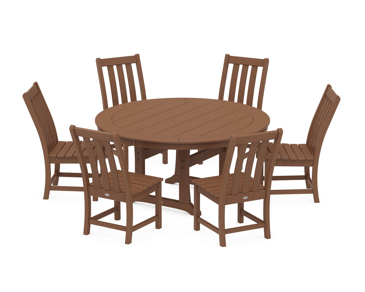 POLYWOOD Vineyard 7-Piece Side Chair Round Dining Set in Teak