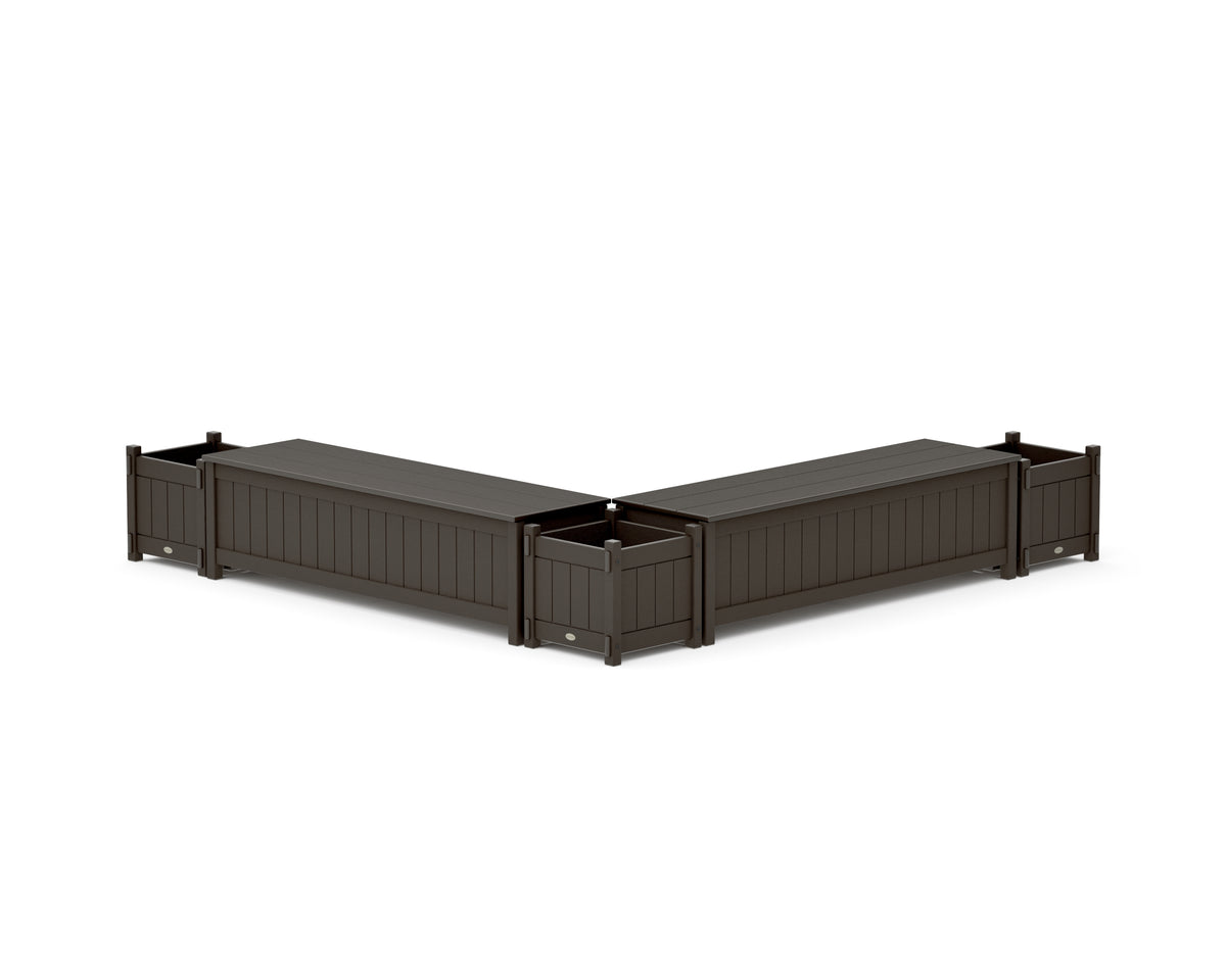 POLYWOOD 60" Vineyard L-Shaped Planter Storage Bench Corner Set in Vintage Coffee