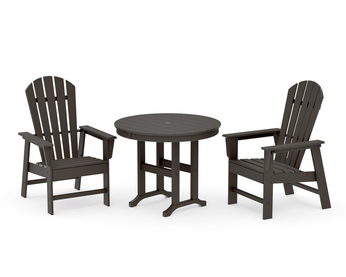 POLYWOOD South Beach 3-Piece Round Farmhouse Dining Set in Vintage Coffee