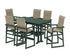 POLYWOOD EDGE Woven Highback Arm Chair 7-Piece Farmhouse Bar Set with Trestle Legs in Green / Dune Grass