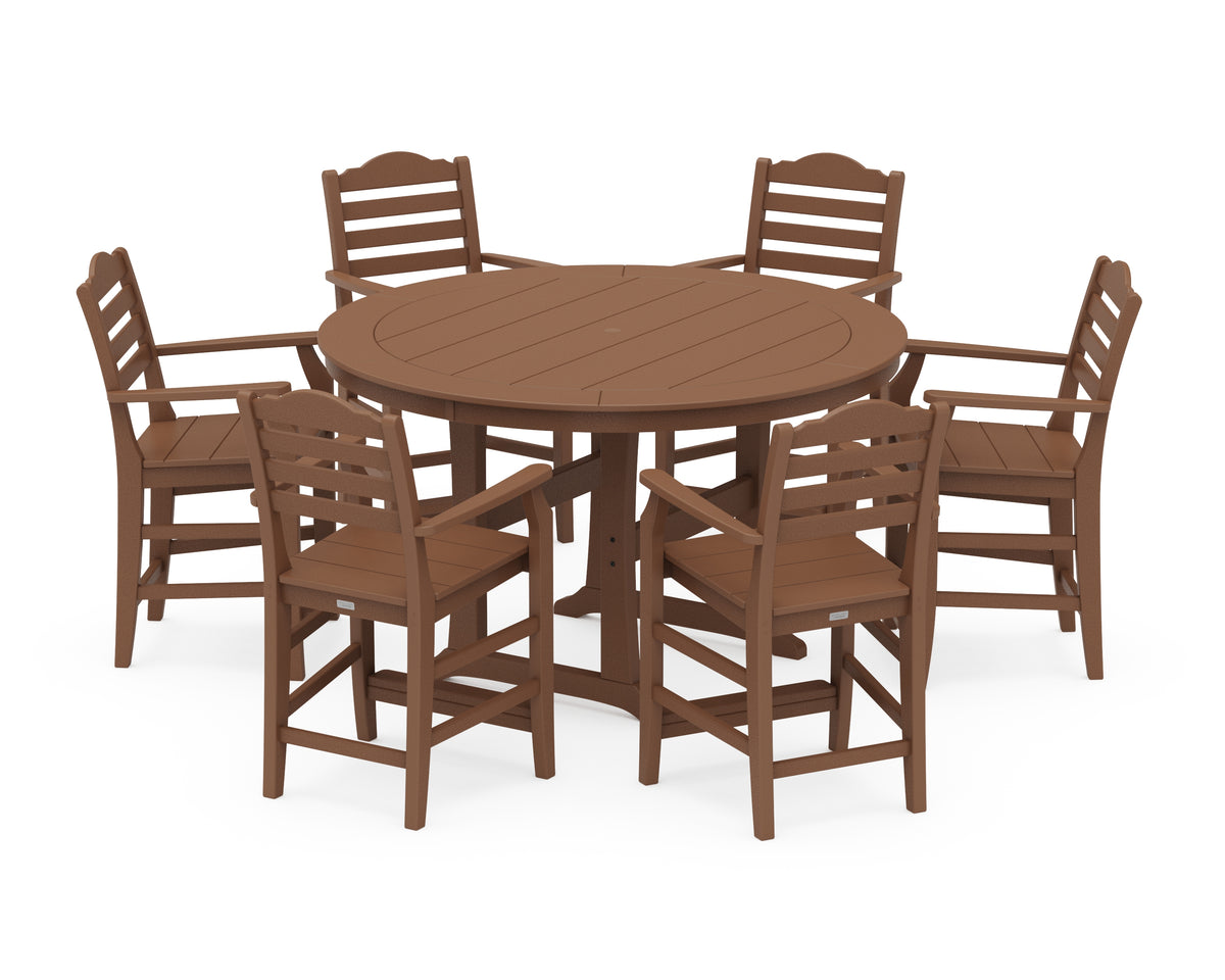 POLYWOOD Savannah 7-Piece Arm Chair Round Counter Set in Teak
