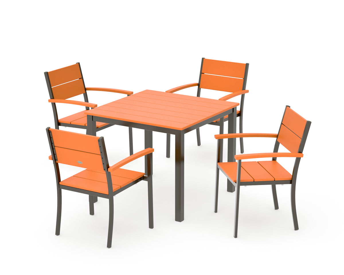 POLYWOOD Main Street 5-Piece Dining Set with Main Street 36" x 36" Dining Table in Bronze / Tangerine