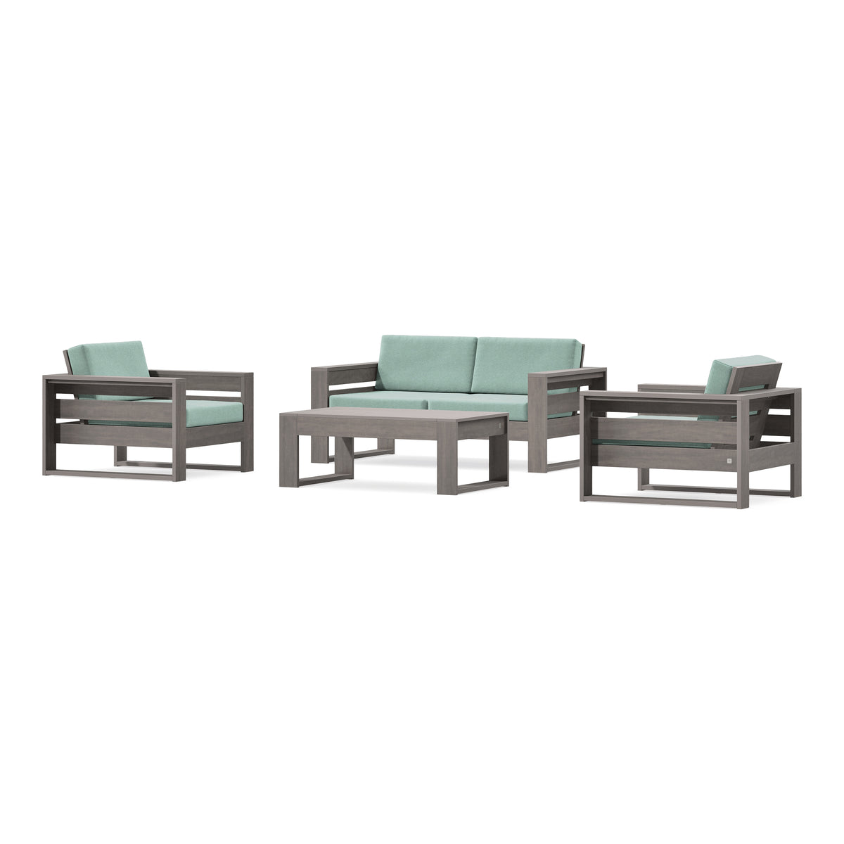 POLYWOOD PW Designer Series Latitude 4-Piece Lounge Loveseat Set in Driftwood / Glacier Spa
