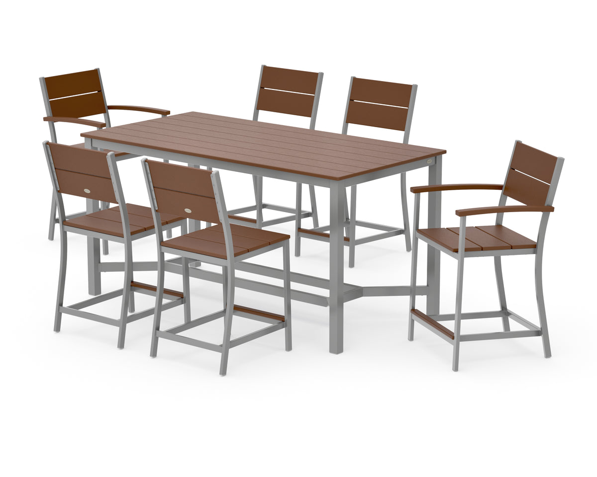 POLYWOOD Main Street 7-Piece Counter Set in Silver / Teak