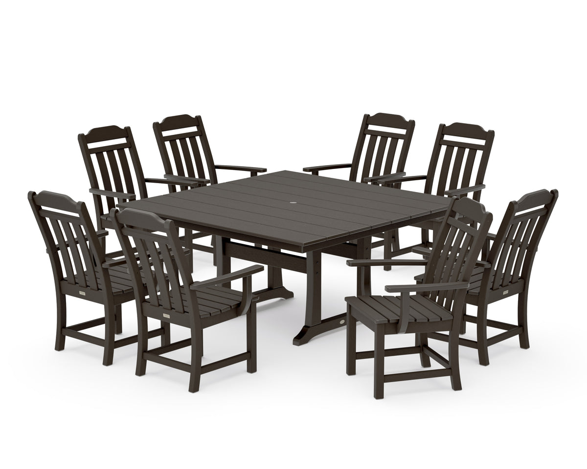 POLYWOOD Cottage 9-Piece Square Farmhouse Dining Set with Trestle Legs in Vintage Coffee