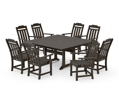 POLYWOOD Cottage 9-Piece Square Farmhouse Dining Set with Trestle Legs in Vintage Coffee