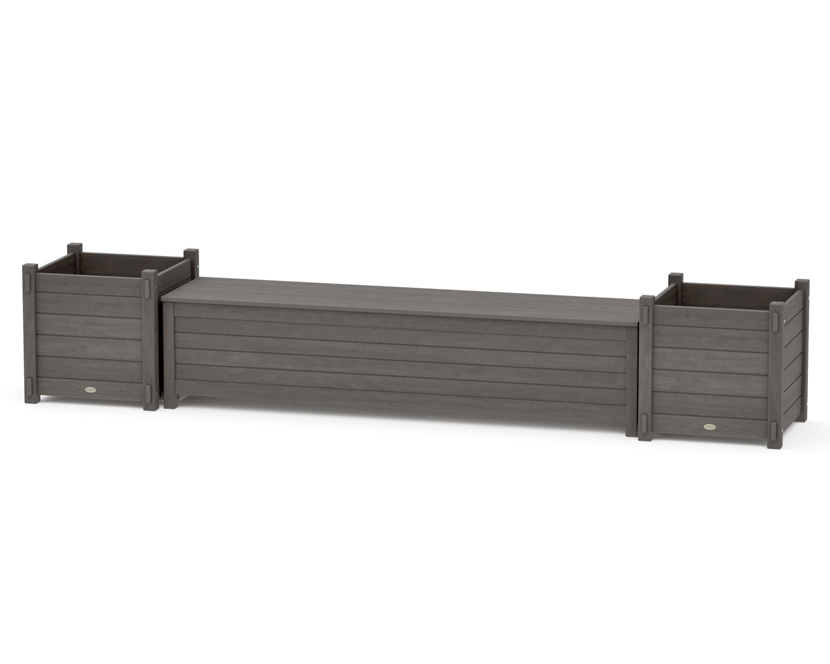 POLYWOOD 72" Nautical Straight Planter Storage Bench Set - Large in Driftwood