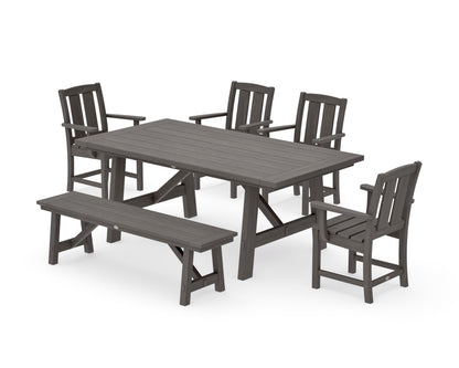 POLYWOOD Mission 6-Piece Rustic Farmhouse Dining Set with Bench in Driftwood