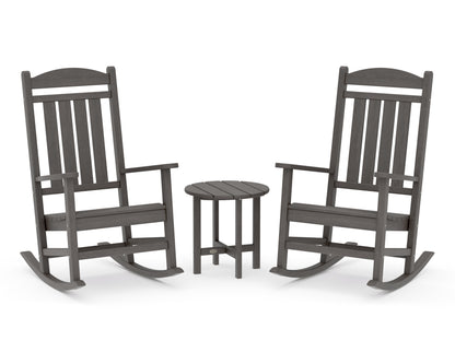 POLYWOOD Presidential 3-Piece Rocker Set with Round Side Table in Driftwood