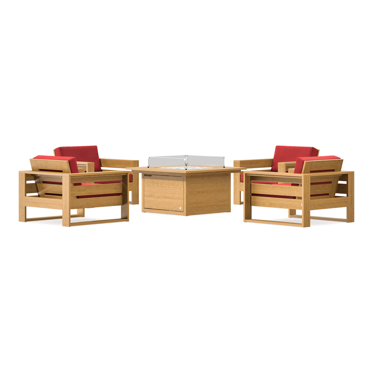 POLYWOOD PW Designer Series Latitude 5-Piece Lounge Fire Table Set in Natural / Crimson Linen