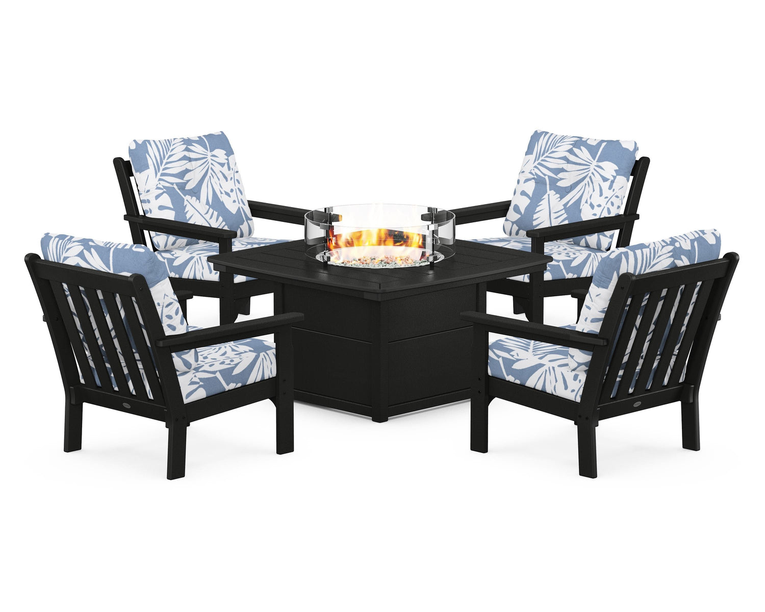 POLYWOOD Vineyard 5-Piece Conversation Set with Fire Pit Table