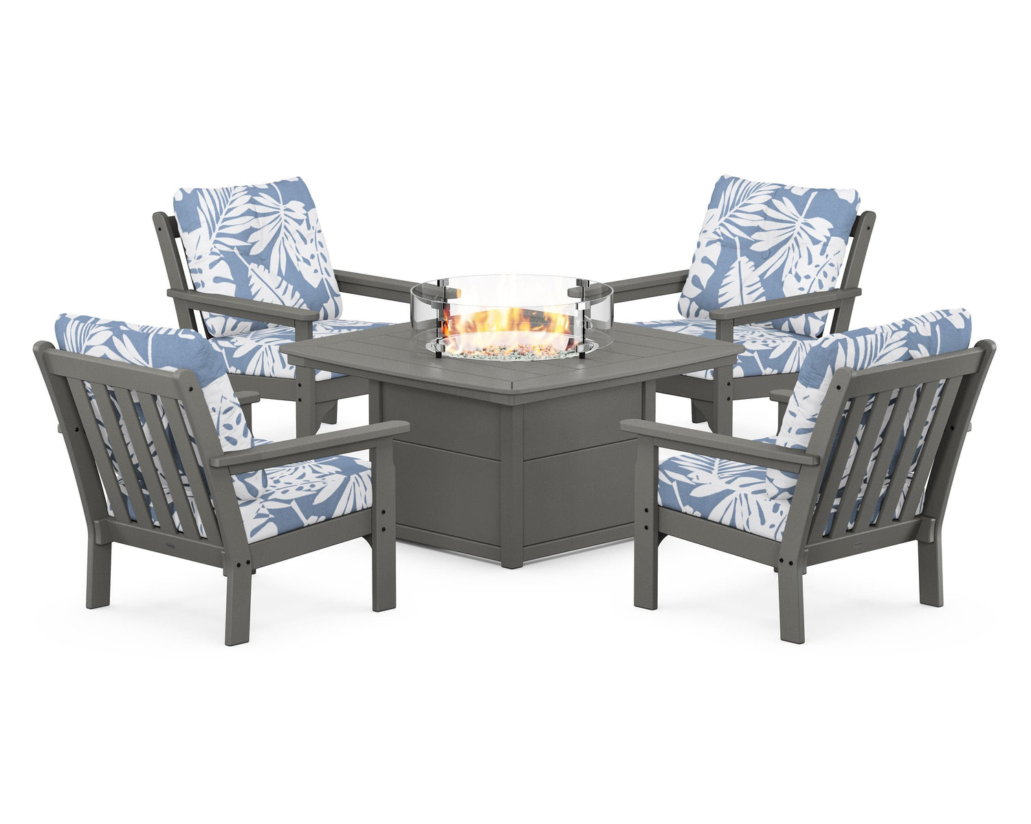 POLYWOOD Vineyard 5-Piece Conversation Set with Fire Pit Table