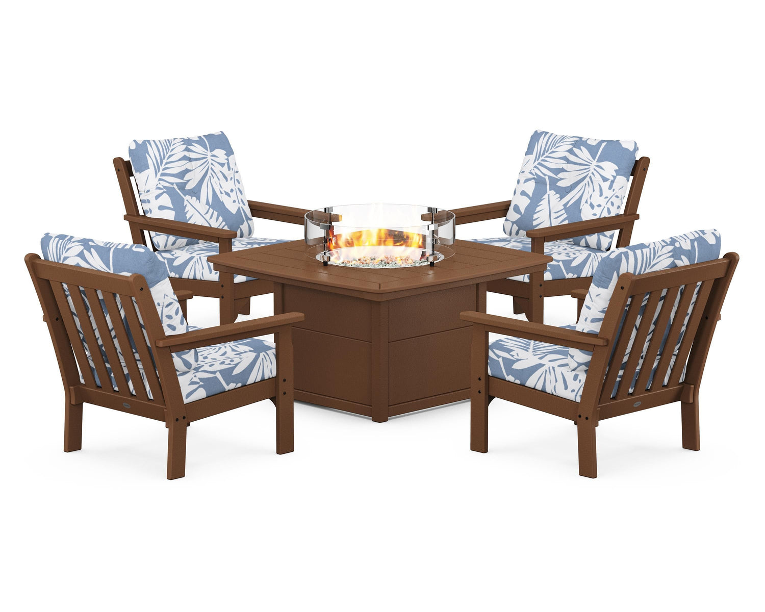 POLYWOOD Vineyard 5-Piece Conversation Set with Fire Pit Table