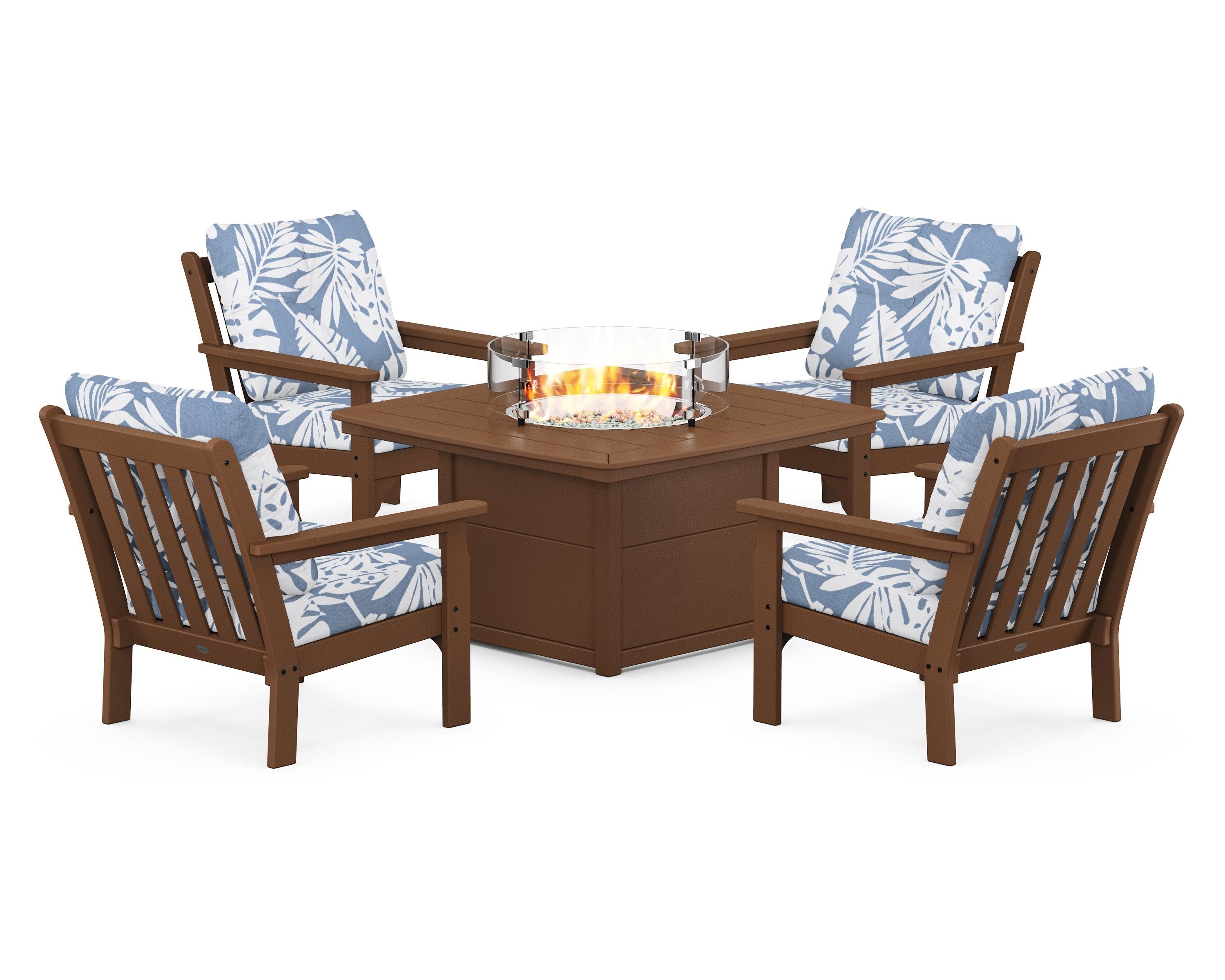 POLYWOOD Vineyard 5-Piece Conversation Set with Fire Pit Table
