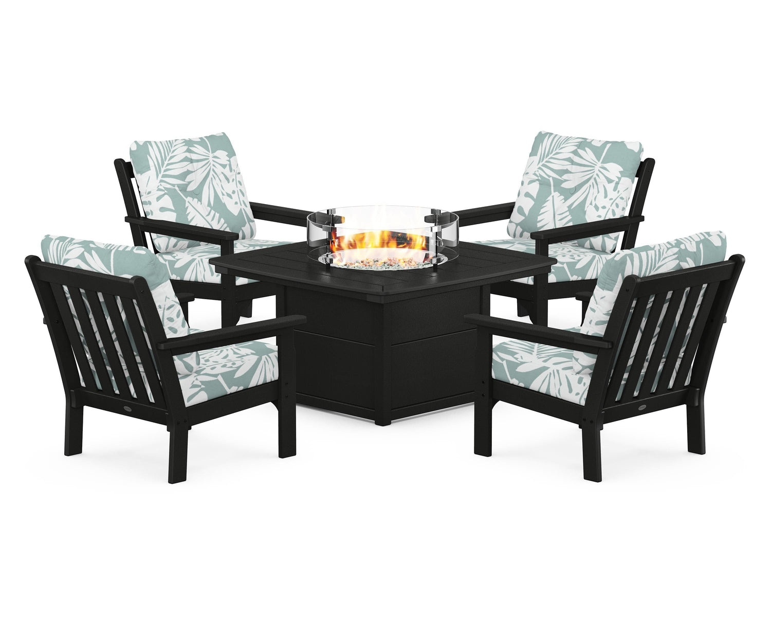 POLYWOOD Vineyard 5-Piece Conversation Set with Fire Pit Table