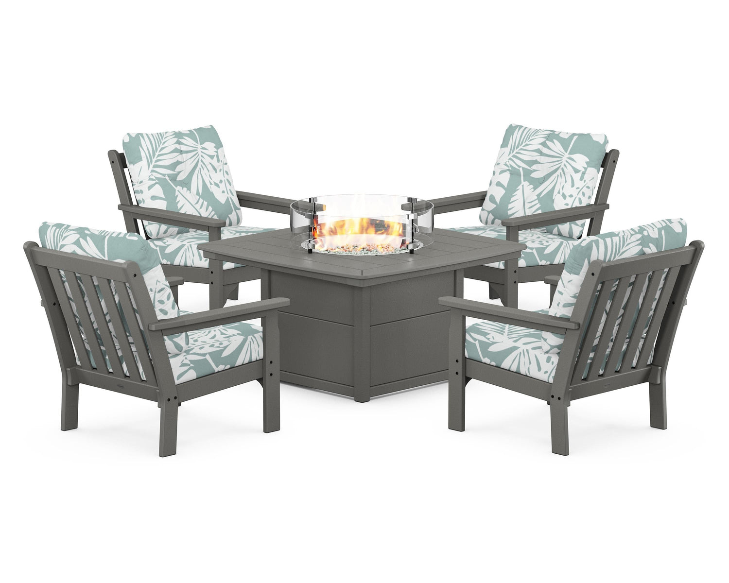 POLYWOOD Vineyard 5-Piece Conversation Set with Fire Pit Table