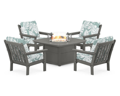 POLYWOOD Vineyard 5-Piece Conversation Set with Fire Pit Table