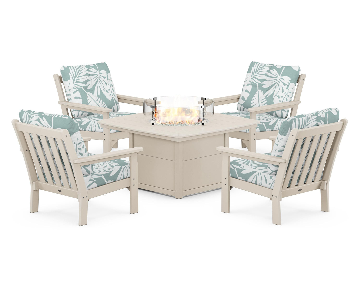 POLYWOOD Vineyard 5-Piece Conversation Set with Fire Pit Table