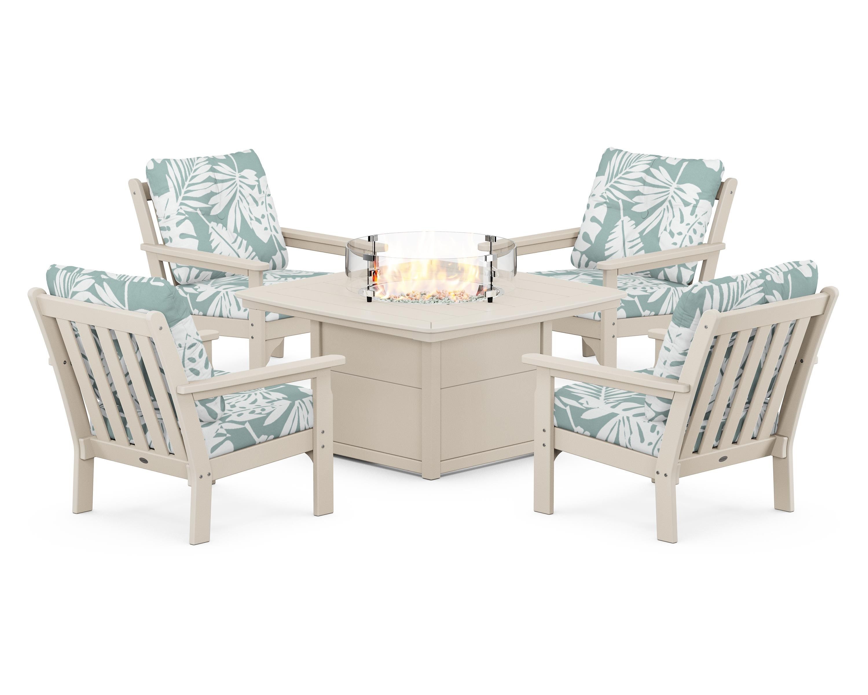 POLYWOOD Vineyard 5-Piece Conversation Set with Fire Pit Table