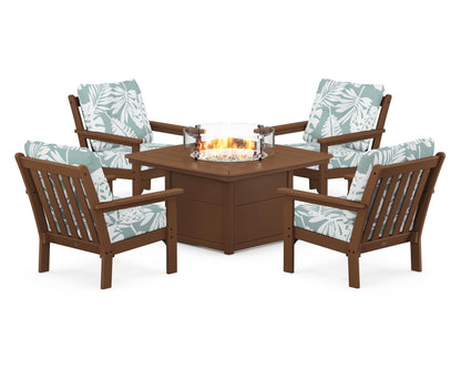 POLYWOOD Vineyard 5-Piece Conversation Set with Fire Pit Table