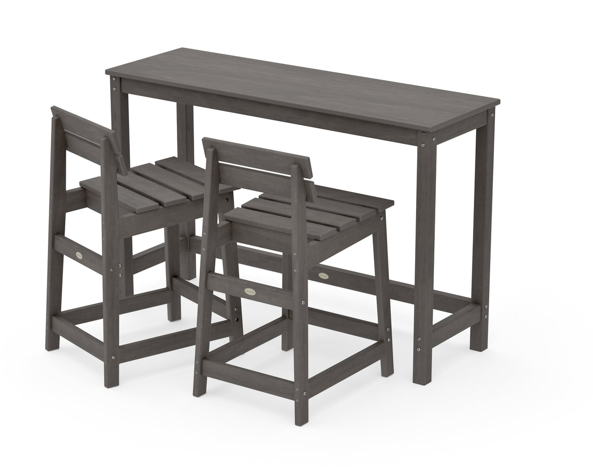 POLYWOOD Modern Studio Plaza Lowback Counter Chair 3-Piece Balcony Set in Driftwood