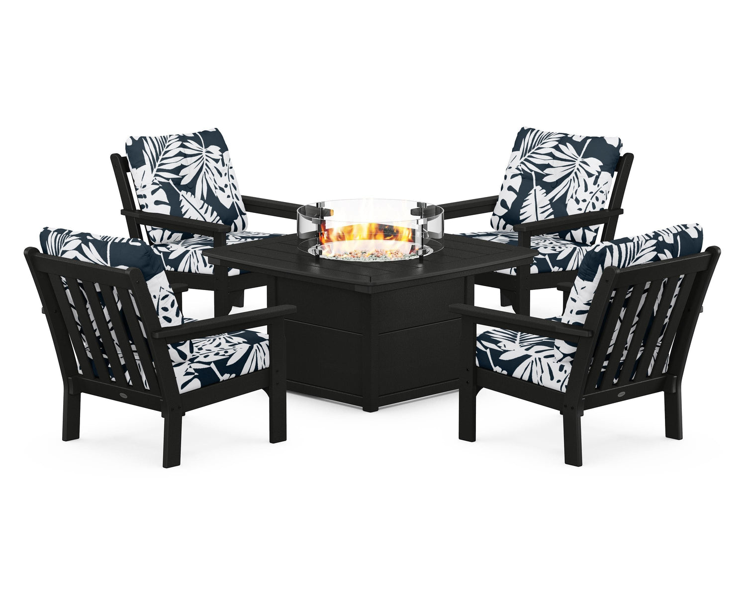 POLYWOOD Vineyard 5-Piece Conversation Set with Fire Pit Table