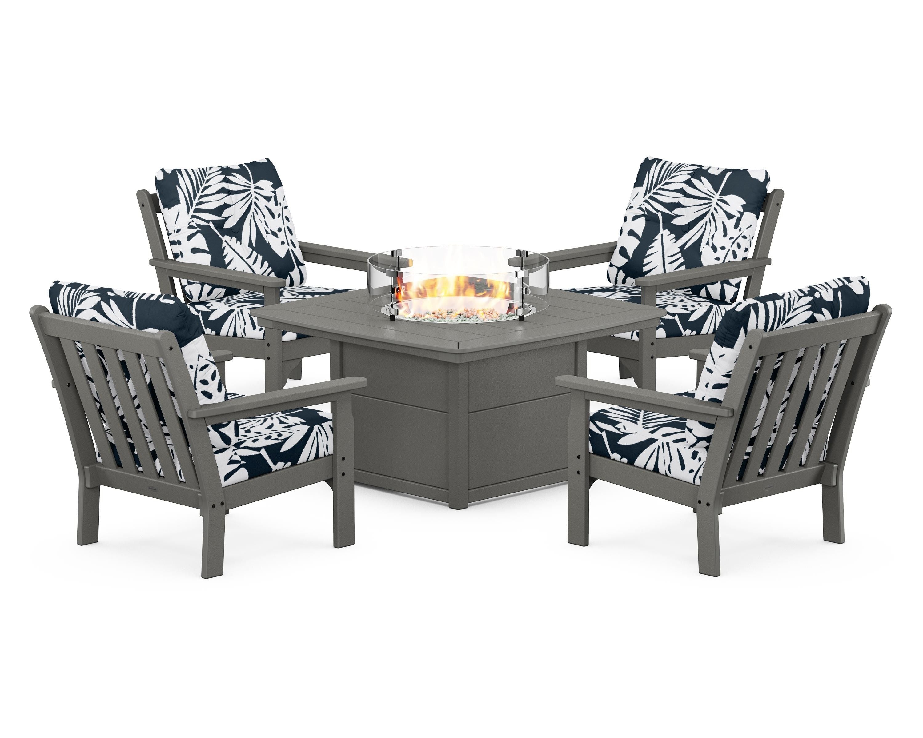 POLYWOOD Vineyard 5-Piece Conversation Set with Fire Pit Table